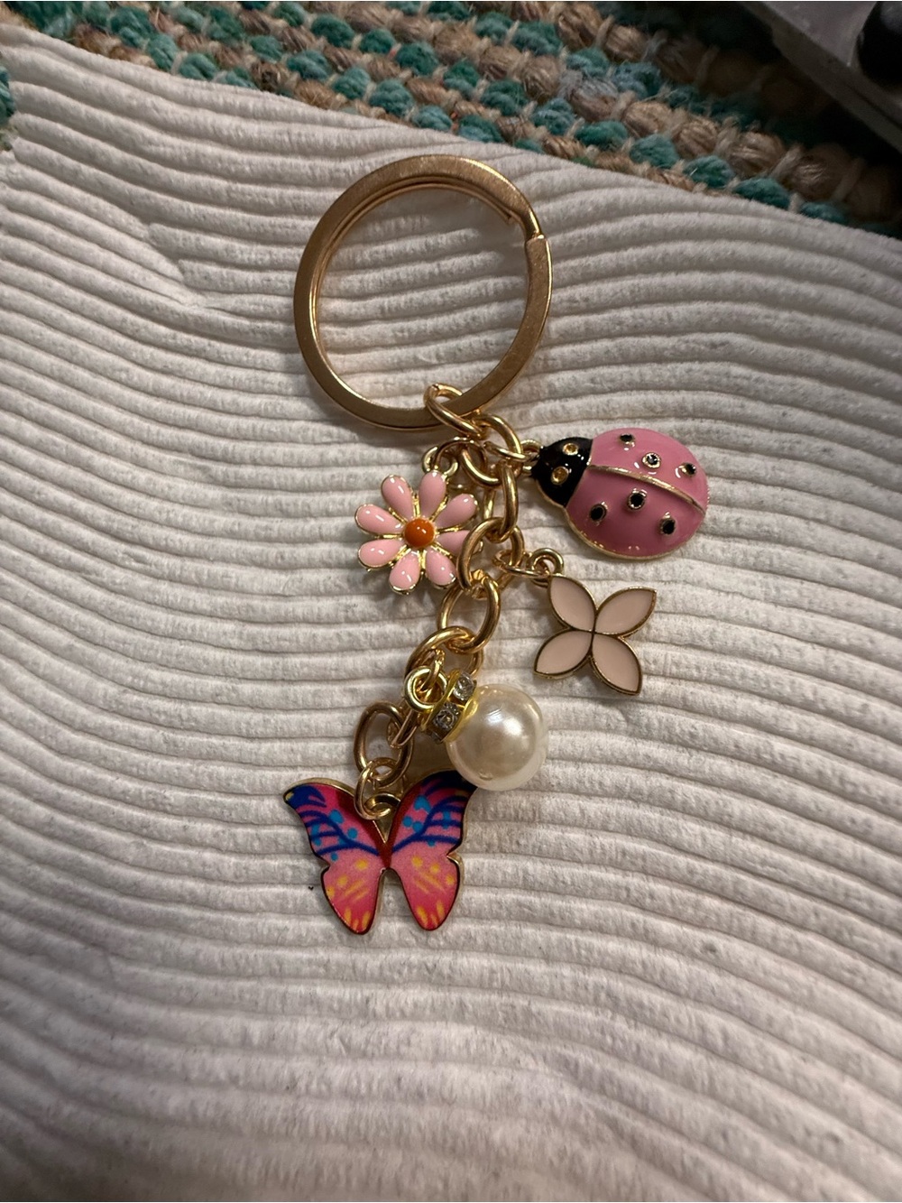 Pink Ladybug & Butterfly Keychain bag charm with Pearl
